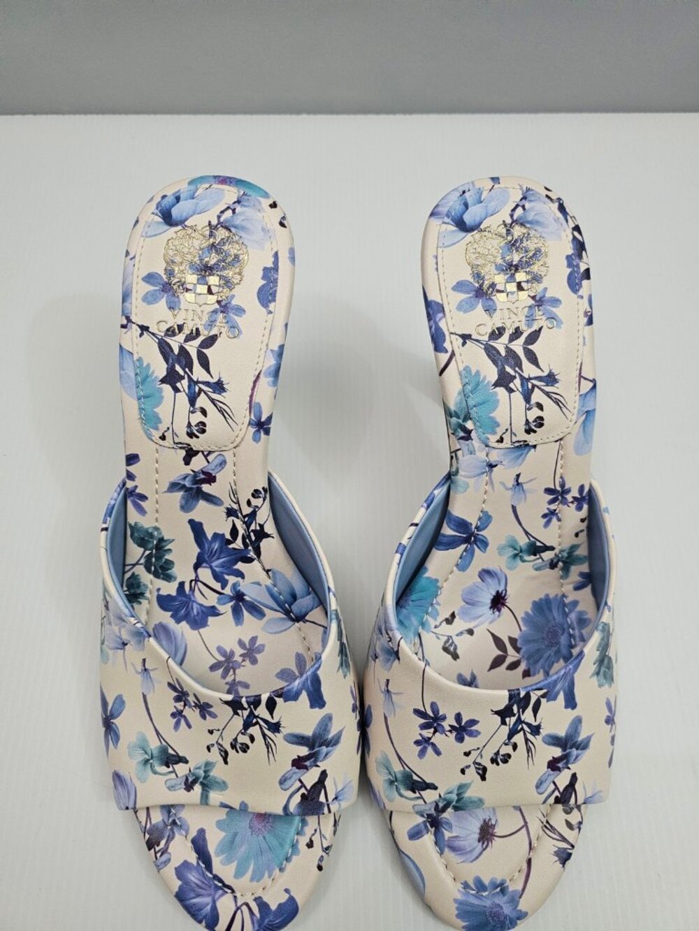 Vince Camuto Paigely Mule Heels Womens 11 Blue Floral Cream Slip On Open Toe - Picture 6 of 16